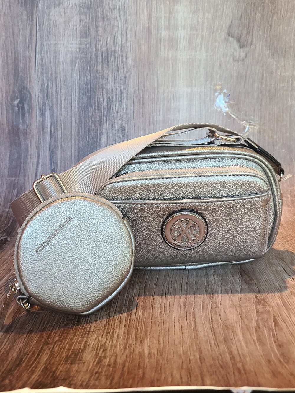 Christian Lacroix Metallic Silver Crossbody with Coin Pouch